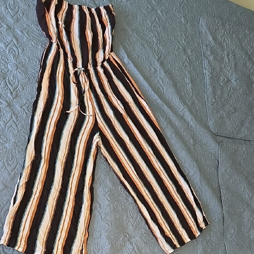 Polly & Esther Black and Orange Striped Jumpsuit